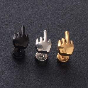 Fashion Rock Middle finger Shape men earrings Summer style pierced Stainless Steel Jewelry Stud Earring for men EM0111 Q2