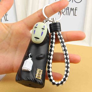 Miyazaki Hayao Film Spirited Leather Keychain Faceless Man PVC Doll Keyrings Pendant for Women Bag Charms Car Key Accessories
