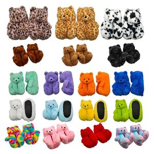 Zimowy Ciepły Miś Pluszowe Kapcie Kobiety Mężczyźni Bawełna Cute Bear House Slipper Soft Furry Faux Fur Buty Pary Buty Home Y0905