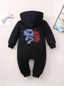 Baby kinesisk drake print hooded jumpsuit hon