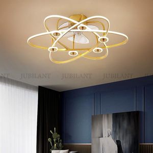 Tavan hayranları yaratıcı lüks görünmez led fan avizesi basit akrilik kolye lambası ışığı villalar oturma odası yatak odası
