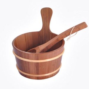 Handmade Wooden Sauna Bucket Bathroom Natural Ladle Set For SPA Accessories Tubs Supplies Accessory Pool &