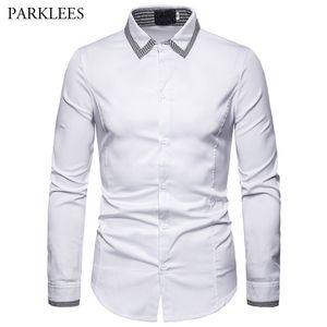 Houndstooth Design Collar Shirts Men's White and Black Fashion Slim fit Casual Business long-sleeved Shirt For Men 210524