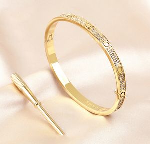 50% di sconto Bracciale rigido in acciaio al titanio 2 file di diamanti pieni Donna Uomo Bracciali Distanza gioielli regalo 16-19 senza cofanetto spinnertoys