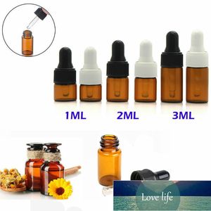 10st 1 ml / 2ml / 3ml glas Amber Essential Oljedroppe Flaskor Brun Reagens Drop Eye Liquid Pipette Bottle Aromaterapy Containers