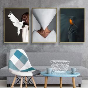 Resim Sergisi Postmodern Sanat Geometrik Şekil Uçan Kuş Triptych Dekoratif Boyama Basit Ev Duvar Giriş Oturma Odası Tuval Resimleri