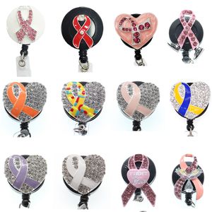 Fashion Key Rings Style Medical Retractable Card Holder Nurse Breast Cancer Awareness Pink Ribbon ID Working Accessories