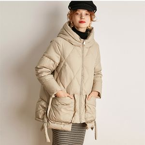 Mulheres de jaqueta para baixo no longo outono e inverno novo moda pequeno design senso de nicho pão casaco