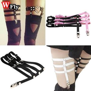 Belts Europe America Punk Style Rock Garter Belt Leg Ring Women Harajuku Gotic Elastic Rivet Leather Three Row L￥r