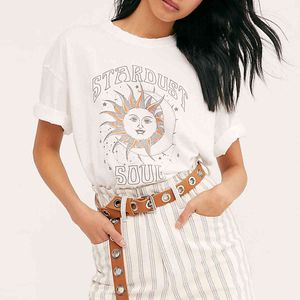 Jastie Stardust Soul Art Graphic Tee Shirt Donna O-Collo Manica corta Estate Cotone Bianco T-Shirt Oversize Casual Boho Top 210419