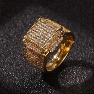 手作りメンズダイヤモンドの石はアイスアウトリング高品質のファッションゴールドシルバーリングヒップホップジュエリー