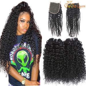 Brazilian Kinky Curly hair Bundles with x4 Lace Closure Brazilian Virgin Human Hair bundles With Closure Unprocessed Deep Wave Water Wave Hair Bundles