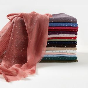 Scarves Crinkle Cotton Hijab Scarf Women Muslim Soft Long Shawl Islamic Wrap Shiny Shimmer Sequins Stole Female Headscarf Hijabs