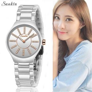 SUNKTA Listing Quartz Ceramic Fashion Watch Trend Ladies Watches Top Luxury Brand Diamond Women Watches Relogio Feminino 210517