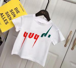 Kinder-T-Shirts, Sommer-Kurzarmshirt, Baby-Mädchen-Jungen-Mischfarbe, Buchstabenmuster, Blusen, Kinderkleidung, Oberteile, T-Shirts, Übergröße 100–150 cm