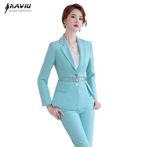 Pants Suit Women Fashion Formal High-End Long Sleeve Slim Blazer and Trousers Office Ladies Business Work Wear 210604