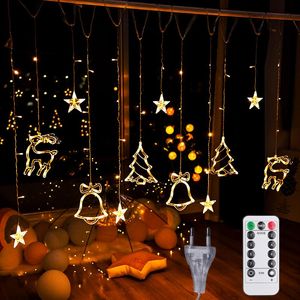 Decorações de Natal 2021 Diodo emissor de LED Árvore Sinos Garland Luzes de Fadas Cortina de Fadas Pendurar luz para o ano Xmas Navidad Decortions