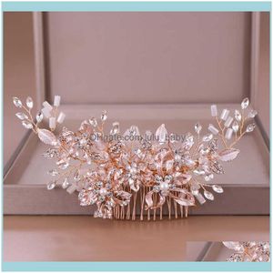 Jewelrytrendy Gül Altın Rhinestone Combs Aesnors için Gelin Kristal Başlık Süsleri Düğün Saç Takı Damlası Teslimat 2021 Bnjva