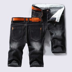 Verão homens clássico estilo moda negócio casual denim shorts azul algodão preto solto bermuda jeans reto curto mais tamanho x0621