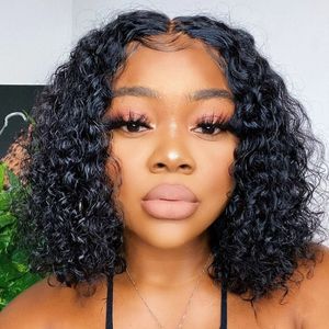 Brazilian Jerry Curl Bob Wigs Remy Human Hair Short Pre Plucked 4x4 Lace Closure Wig for Black Women