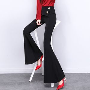 Byxor Capris Slim High Waist Plus Storlek Black Mermaid Flare Pant Women Wild Vintage Fashion Style Pantalones de Mujer 210429