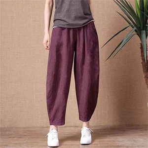 ShiMai Women's Cotton Linen Pants Elastic Waist Vintage Trousers Lady Loose Casual S-2XL Retro Literary 210915