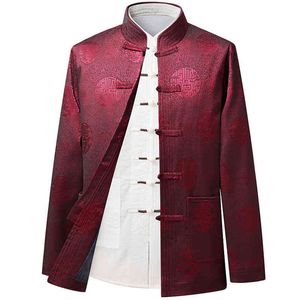 Tang traje chaqueta para hombre estilo chino casual camisas hombres kung fu uniforme abrigo collar de mandarina manga larga camisa de gran tamaño 210524