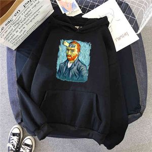 Fashion Oil Painting Print Man Hoodie Loose Casual Fleece Hooded Kläder Manlig Bekväm Harajuku Hip Hop Oversize Sweatshirts H1227