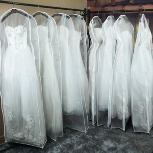 Voile Taschen großhandel-Kleiderschrank Aufbewahrung doppelseitig Transparent Tüll Voile Hochzeit Brautkleid Staubabdeckung mit Reißverschluss für Hauskleidtasche B018