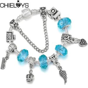 Charm Bracelets Murano Shinning Glass Beads Bracelet With Camera Feather Crown Pendant Brand For Women Men Jewelry Gift
