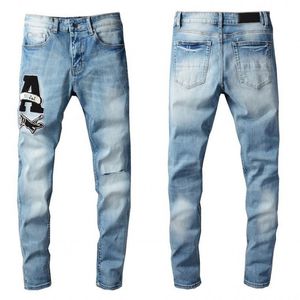 Men S Khaki Pants оптовых-Высококачественные джинсы для джинсов Srping Biker Джинсовая полоса Джинс Мужчины Лос Анджелес Улица Мода дыра Черные тонкие худые брюки
