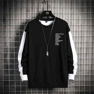 Przyjazd Wiosna Jesień Crewneck Bluza Hip Hop Colorblock Side Stripe O-Neck Shirt Moda Odzież Mężczyźni Deskorolka 211217