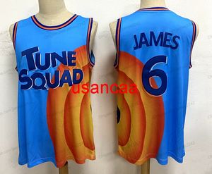 2021 Blue LeBron 6 James Basketball Jersey Space Jam Tune Squad Film All Sichled