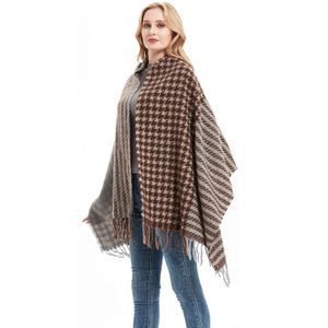 Whole Custom Women Autumn och Winter Warm Brown Houndstooth Scarf för Ladi Tjocken Polyter Scarv Sjalar med Tassel