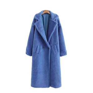 Autumn Winter Women Royal Blue Teddy Coat Stylish Female Thick Warm Cashmere Jacket Casual Girls Streetwear 211118