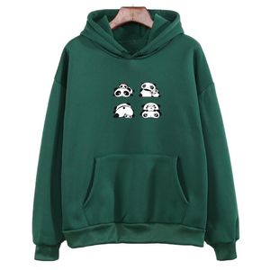 Kawaii Sweatshirt Dam Svart Höst Långärmad Friends Tröjor 2021 Mode Harajuku Tecknad Panda Print Pullovers Topp Dam Luvtröjor Sw