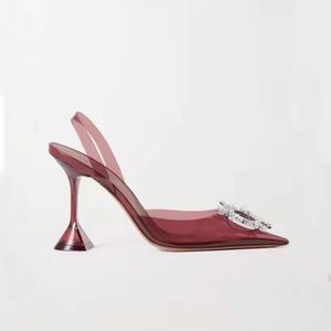 Klänningsskor designers sandaler för kvinnor muaddi transparent pvc begum sandal solros kristall dekorativ strass spännen sandaler 10 cm klackar designer sko 35-43
