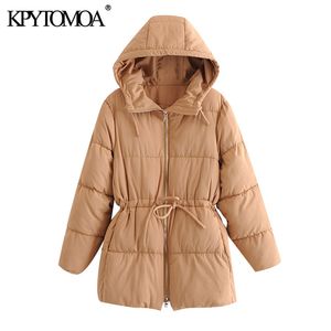 Mulheres moda com cordão de inverno grosso quente parkas casaco vintage manga comprida com capuz feminino outerwear chique tops 210416