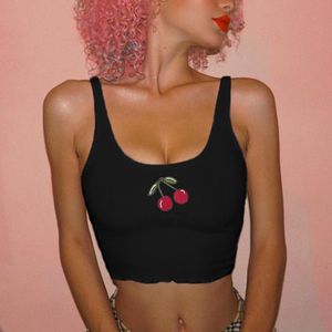 Kobiety Cherry Haft Crop Tops Tank Topy Cropped Sleeveltops Vest 2019 Summer Streetwear Odzież Tee Topy Y2K X0507