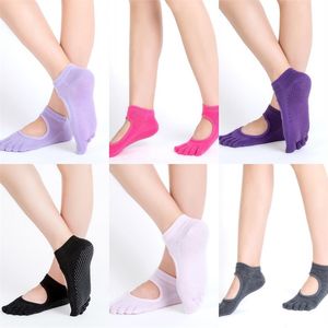 6 cores sólidas Cinco Toe Backless Nonslip Meias Verão Mulheres Dança Ginásio Desporto Peúgas de tornozelo curto para Yoga e Pilates 1128 Z2