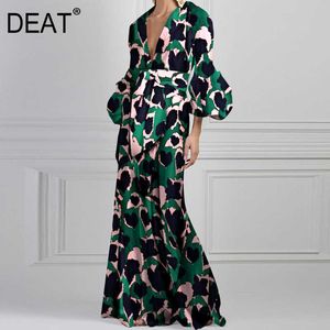 [Дикс] Летняя мода V-образным вырезом Высокая талия - длина с длинным рукавом длинные рукава элегантное платье женщины 13C960 210527