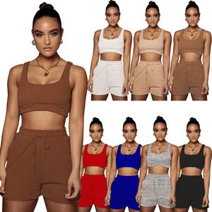 Bulk Women Summer Clothes Brand Sportswear Tracksuits Sleeveless Vest Shorts Outfits Two Pieces Set Top Ladies Pants Suits 2021 Type Selling klw6618