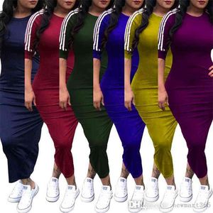 S-3XL Kobiety Midi Sukienki Moda Stripe Dress Multi Color Slim Sport Style Długa Spódnica Obieta One-Piece