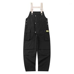 Men's Jeans Loose Pocket Cargo Bib Overalls Trendy Pure Color Jumpsuits Working Clothing Coveralls