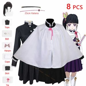 Barn Vuxna Demon Slayer Tsuyuri Kanawo Cosplay Kostym Anime Kimetsu Nej Yaiba Katana Black Ponytail Wig Battle Suit Uniform Y0903