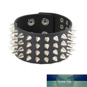 Hip Hop Cool Wolf Tooth Bangle Cuff Bracelet Fashion Gothic Metal Cone Stud Spikes Rivet Leather Wristband Men Punk Rock Jewelry Factory price expert design Quality