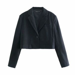 Vintage stilig elegant stripe jacka kappa kvinnor mode lapel krage långärmad löst chic topp 210520