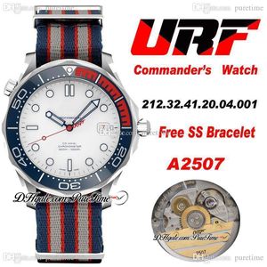 URF Diver 300M A2507 Orologio da uomo automatico Commander 007 Edizione limitata quadrante bianco Cinturino Nato Commander Rosso 7 Calendario 2023 (bracciale SS gratuito) Puretime