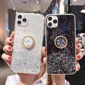 Glitter Phone Cases For Samsung Galaxy S20 A51 A50 S10 S9 S8 Plus S10e With Finger Ring Soft Clear Back Cover