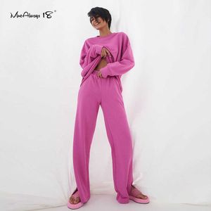 Mnealways18 Pantaloni della tuta rosa 2 pezzi Pullover da donna Tuta Gambe lunghe Pantaloni Tuta Abbigliamento sportivo Autunno Felpa femminile Set 210930